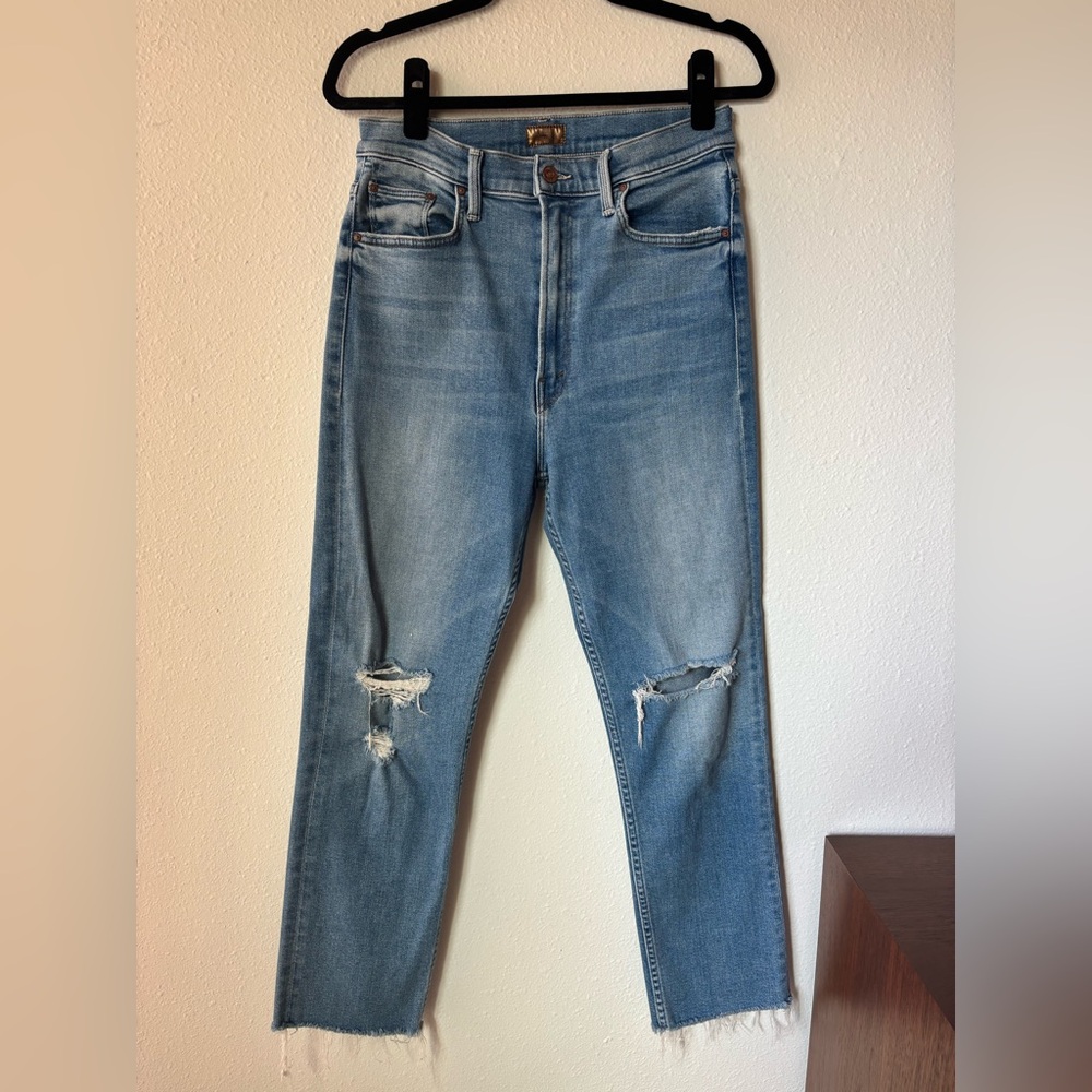 MOTHER High Waisted Rider Ankle Fray Jeans